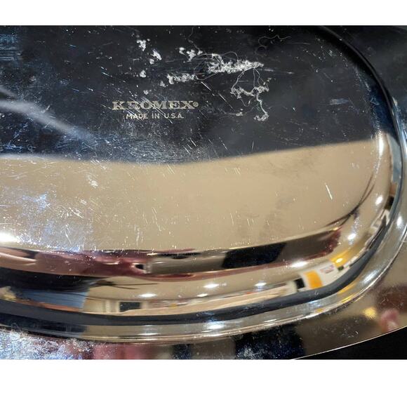 Kromex chrome serving tray, cheese tray, 1957 made in USA, wooden handles - Picture 5 of 7